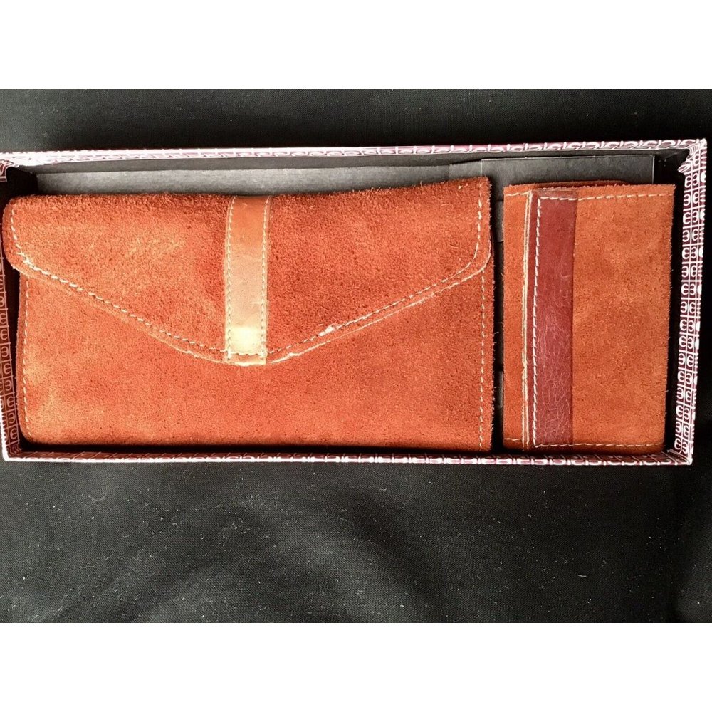 Vintage Westport Exclusive Brown Suede Leather Checkretary & Key Case NOS